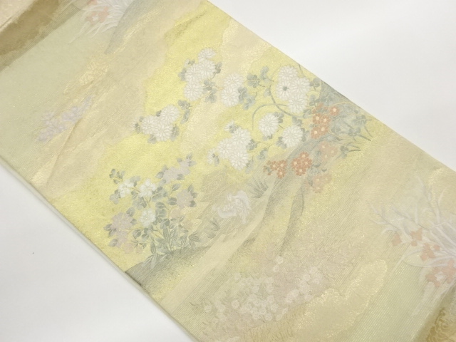 絽秋草に鳥・荒波模様織出し袋帯